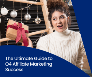 A content creator holds a holiday package up for her audience as she works on creating affiliate marketing content during the Q4 holiday season
